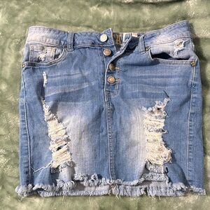 Stylish Blue Distressed Mini Skirt